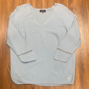 MONARI Sweater Knit V Neck Top Jewel Sleeve Blouse Cotton Lounge Casual Pullover